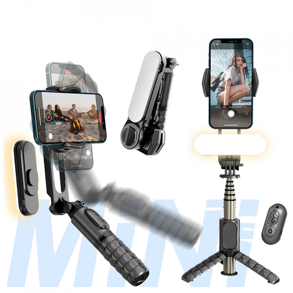 Selfie stick tip trepied, LED, telecomanda Bluetooth, Techsuit Q09 - Negru - 1 | YEO
