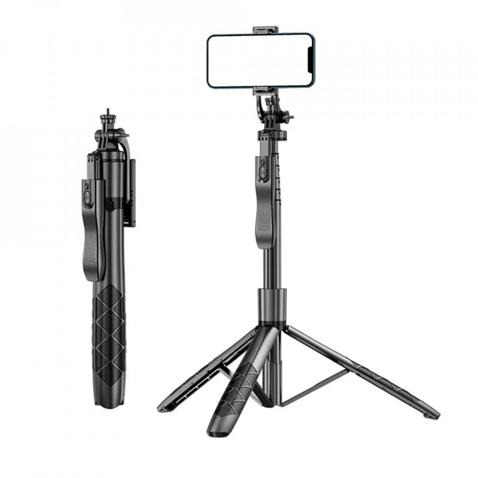 Selfie Stick Trepied Stabil cu Telecomanda si Surub 1/4, 155cm, Techsuit (L16), Negru