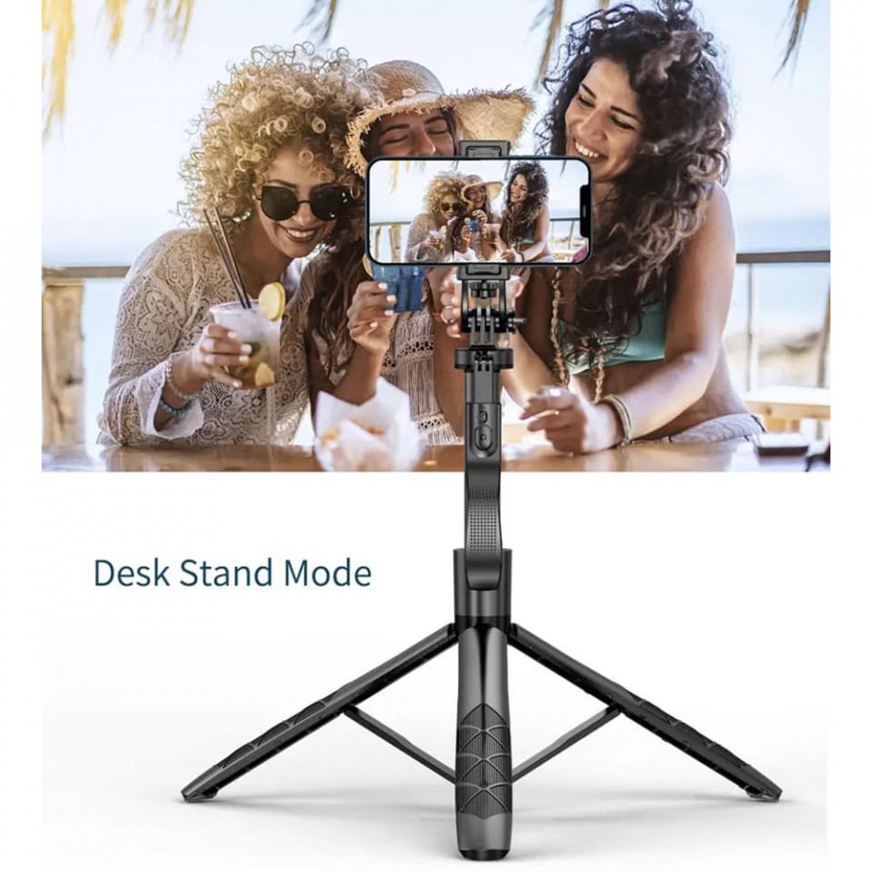 Selfie Stick Trepied Stabil cu Telecomanda si Surub 1/4, 155cm, Techsuit (L16), Negru - 2 | YEO