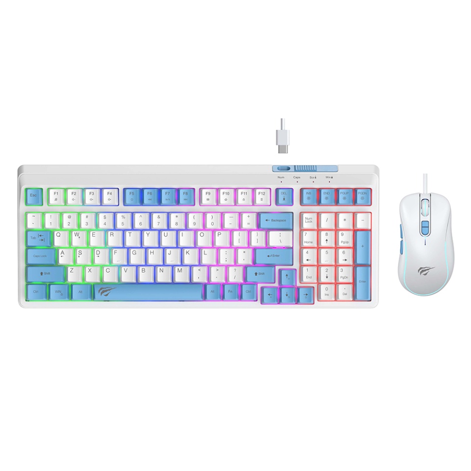Set Gaming Tastatura RGB + Mouse 1200–3600 DPI, Type-C, 1.5m, Havit KB891CM, Alb/ Albastru
