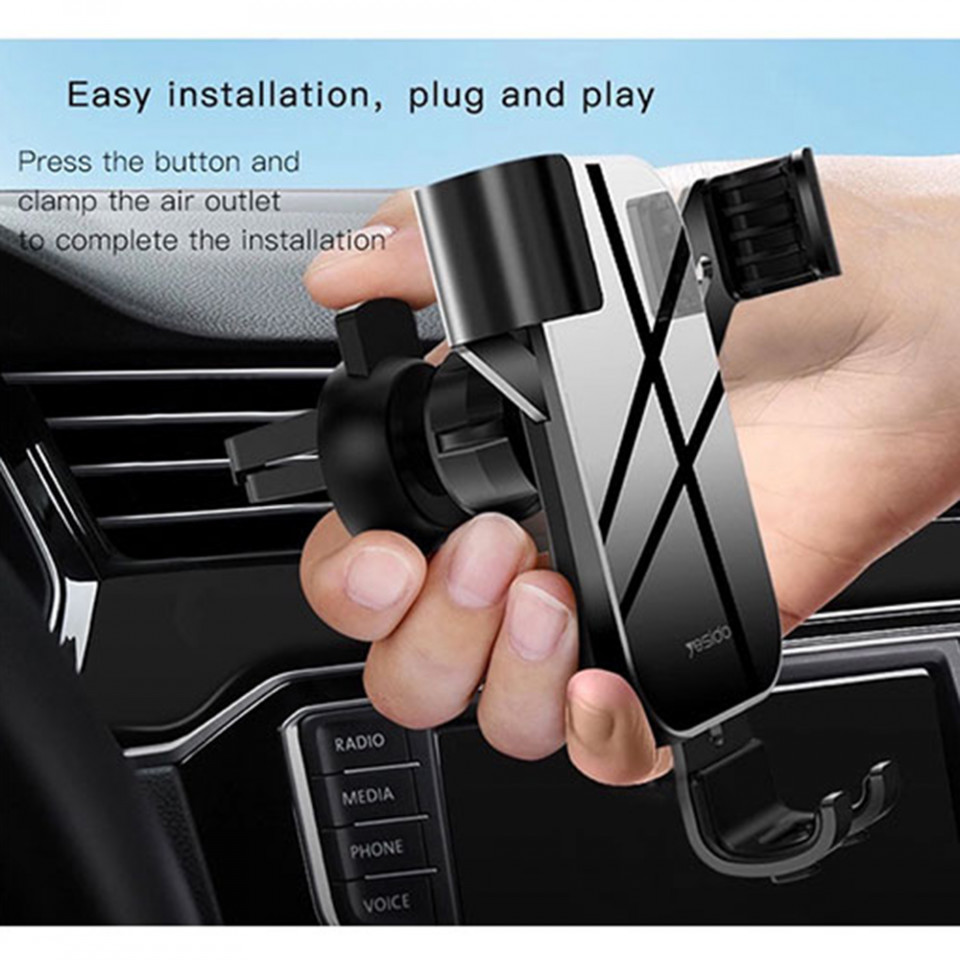 Suport Auto cu Prindere Automata pentru Grila de Ventilatie, Yesido C87 - Negru - 2 | YEO