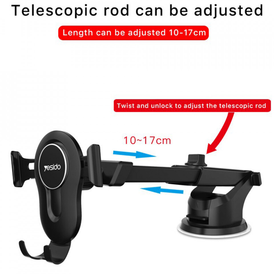 Suport Auto cu Prindere Automata si Brat Extensibil, pentru Bord / Parbriz, Yesido C44 - Negru - 2 | YEO