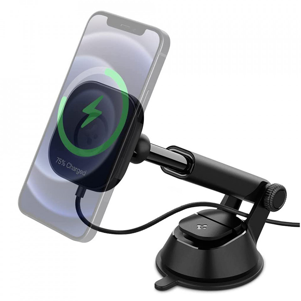 Suport Auto pentru Bord / Parbriz, Incarcare Wireless, compatibil Magsafe, Spigen (ITS35W) - Negru