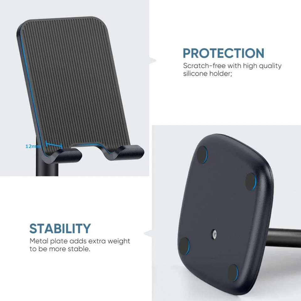 Suport birou (60324) siliconat pentru telefon / tableta, reglabil, Ugreen - Negru - 2 | YEO