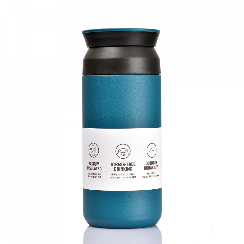 Thermos din Otel Inoxidabil, afisaj temperatura digital, 480ml, Techsuit - Cyan