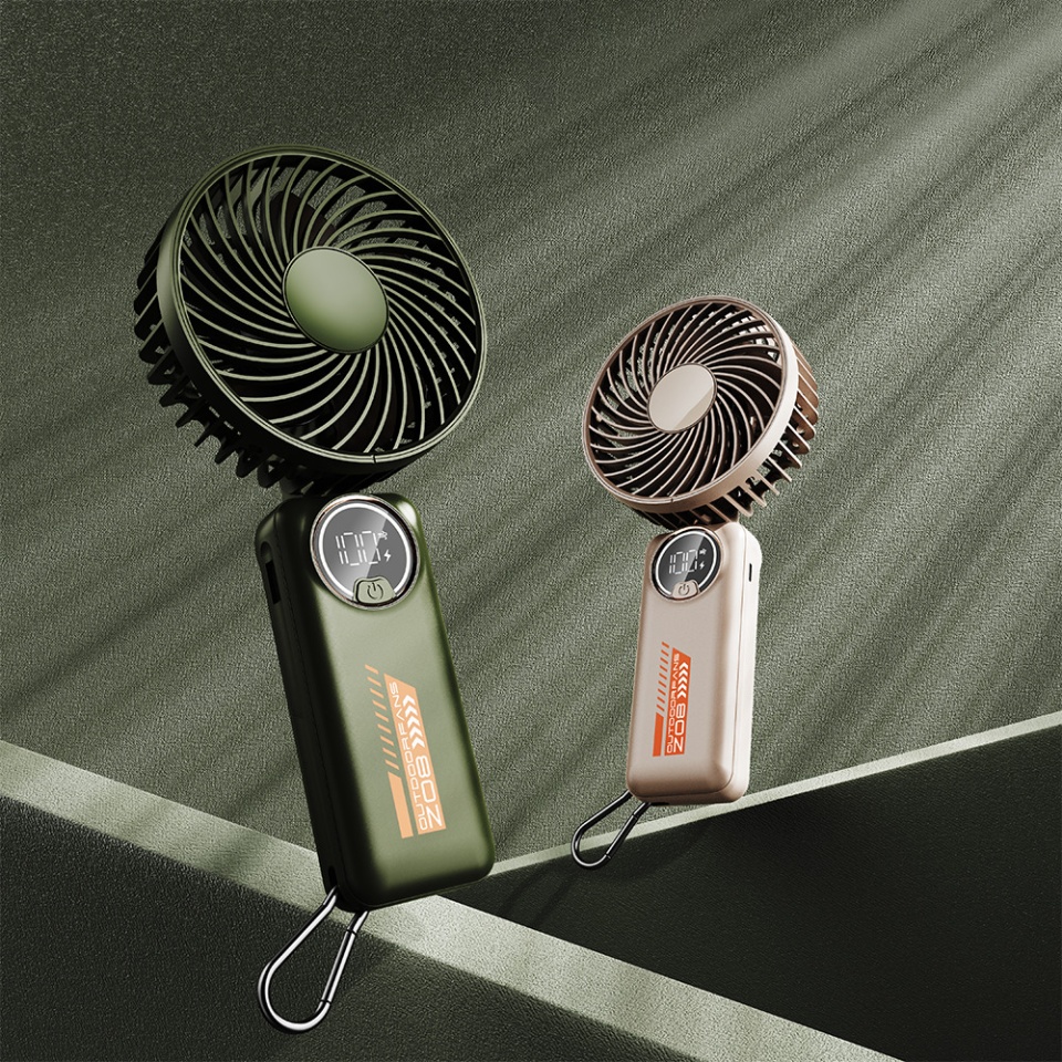 Ventilator Portabil cu Display LED Z8, 3 Viteze, USB-C 2A, 3600mAh, Compact si Usor, Verde - 1 | YEO