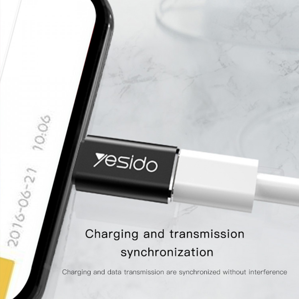 Adaptor Lightning la Type-C, Plug & Play, 480Mbps, Yesido (GS03) - Negru - 3 | YEO