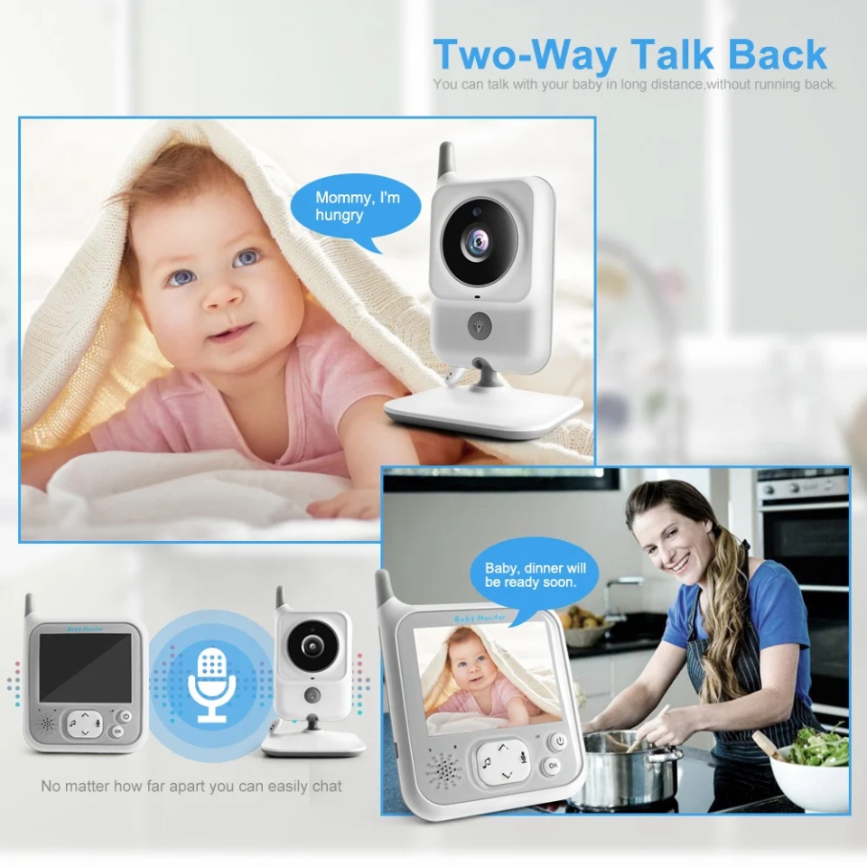Baby Monitor cu Camera Audio-Video Wireless Pentru Supraveghere, 2.4Ghz, Monitorizarea Temperaturii, Night Vision, Two-way Talk, LCD Display, Bebe SweetDream (VB607) - Alb - 2 | YEO