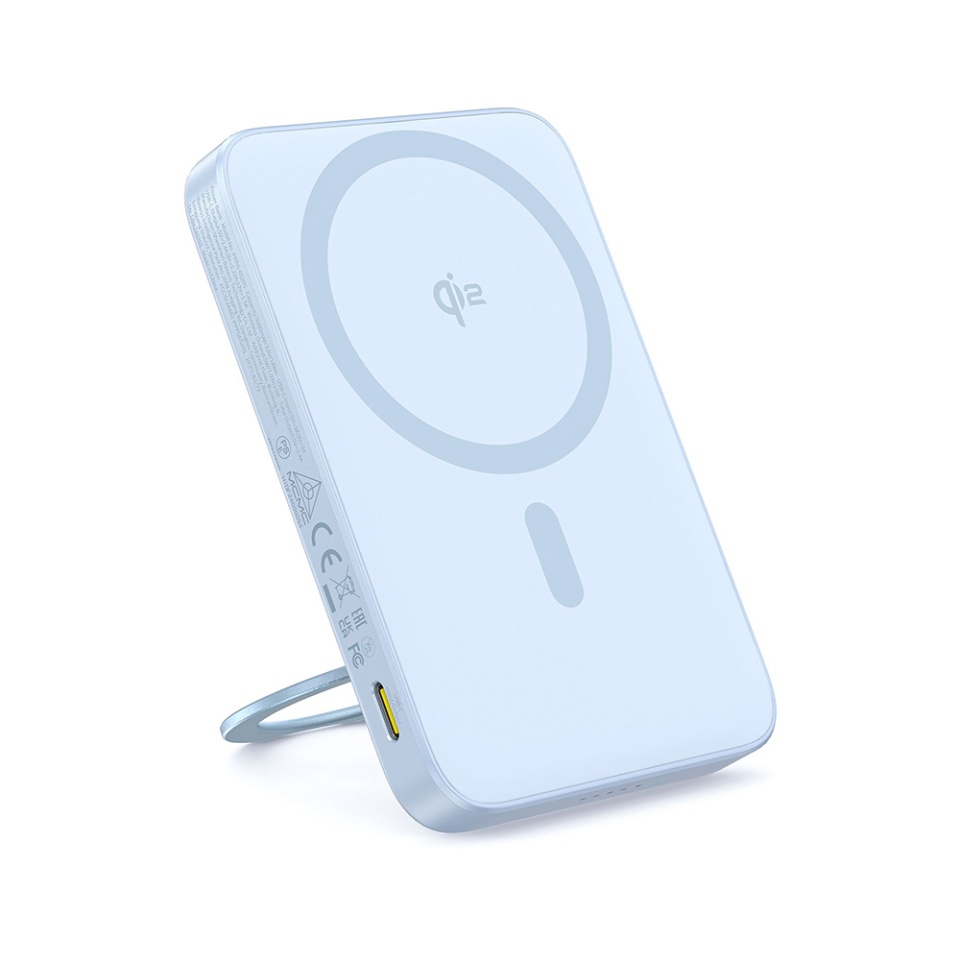 Baterie Externa, Baseus, Incarcare Rapida, Magnetic, Type-C, Qi2, Fast Charging, 20W, 5000mAh, Cablu Type-C, PicoGo, Bleu