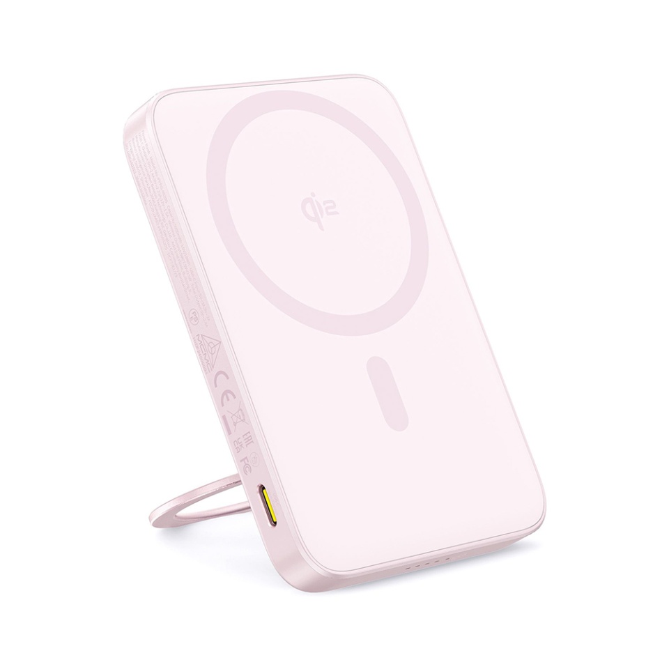 Baterie Externa, Baseus, Incarcare Rapida, Magnetic, Type-C, Qi2, Fast Charging, 20W, 5000mAh, Cablu Type-C, PicoGo, Roz