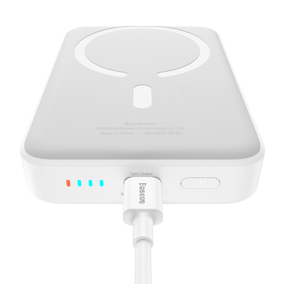 Baterie Externa, Baseus, Magnetica, Incarcare Rapida, MagSafe, USB-C, 10000mAh, 20W, Magnetic Mini, Alb - 2 | YEO