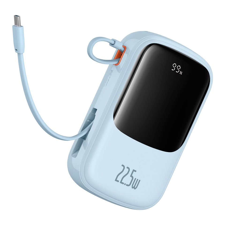Baterie Externa cu Display Digital, Baseus, Incarcare Rapida, Type-C, USB, 20000mAh, 20W, with Cable USB-C, Lightning, 3A, Qpow Pro, Albastru