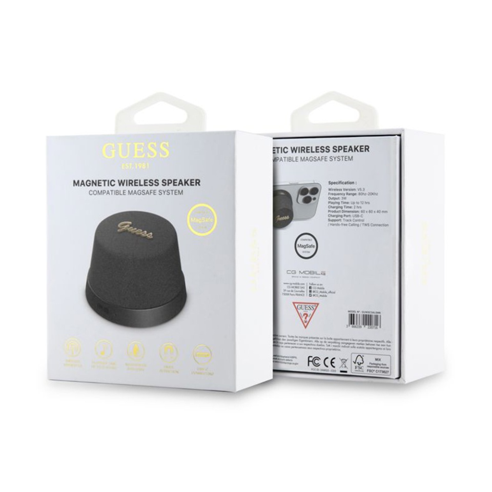 Boxa Portabila GUESS Magnetic Script (GUWSC3ALSMK), Bluetooth 5.3, autonomie 12h, Negru, 60x60x40mm - 2 | YEO