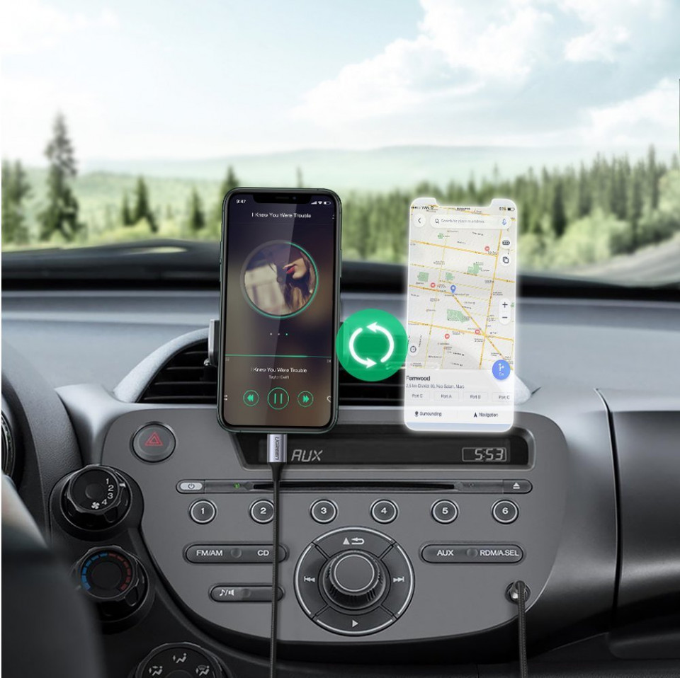 Cablu audio (70509) Lightning la Jack 3.5mm, MFi Certified & invelis din Aluminiu, 1m, Ugreen - Negru - 3 | YEO