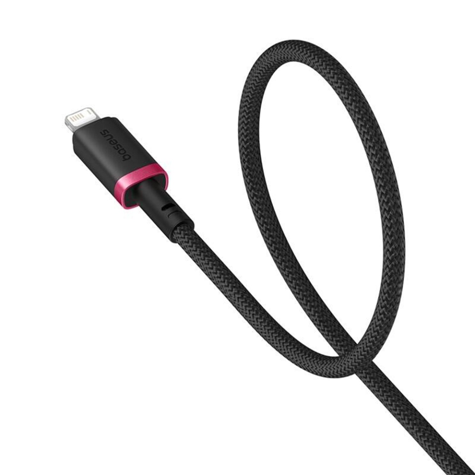 Cablu de data USB la LIghtning, 2.4A, Fast Charge, 480Mbps, 1m, Naylon Rezistent, Baseus Dura Series, Rosu Negru - 2 | YEO