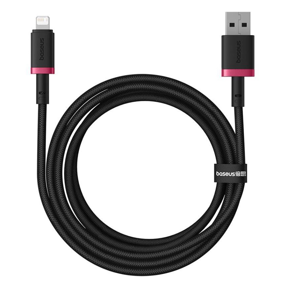 Cablu de data USB la LIghtning, 2.4A, Fast Charge, 480Mbps, 2m, Naylon Rezistent, Baseus Dura Series, Rosu Negru