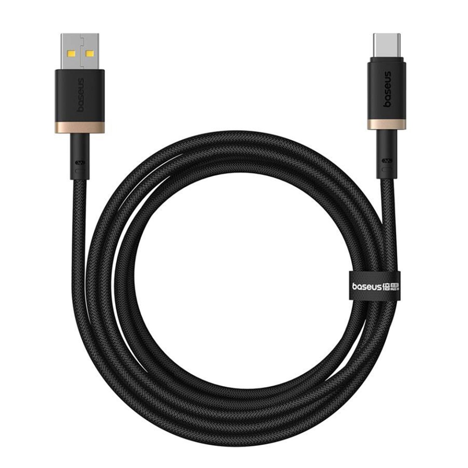 Cablu de data USB la Type-C, PD 60W, 2.4A, Fast Charge, 480Mbps, 2m, Naylon Rezistent, Baseus Dura Series, Auriu Negru