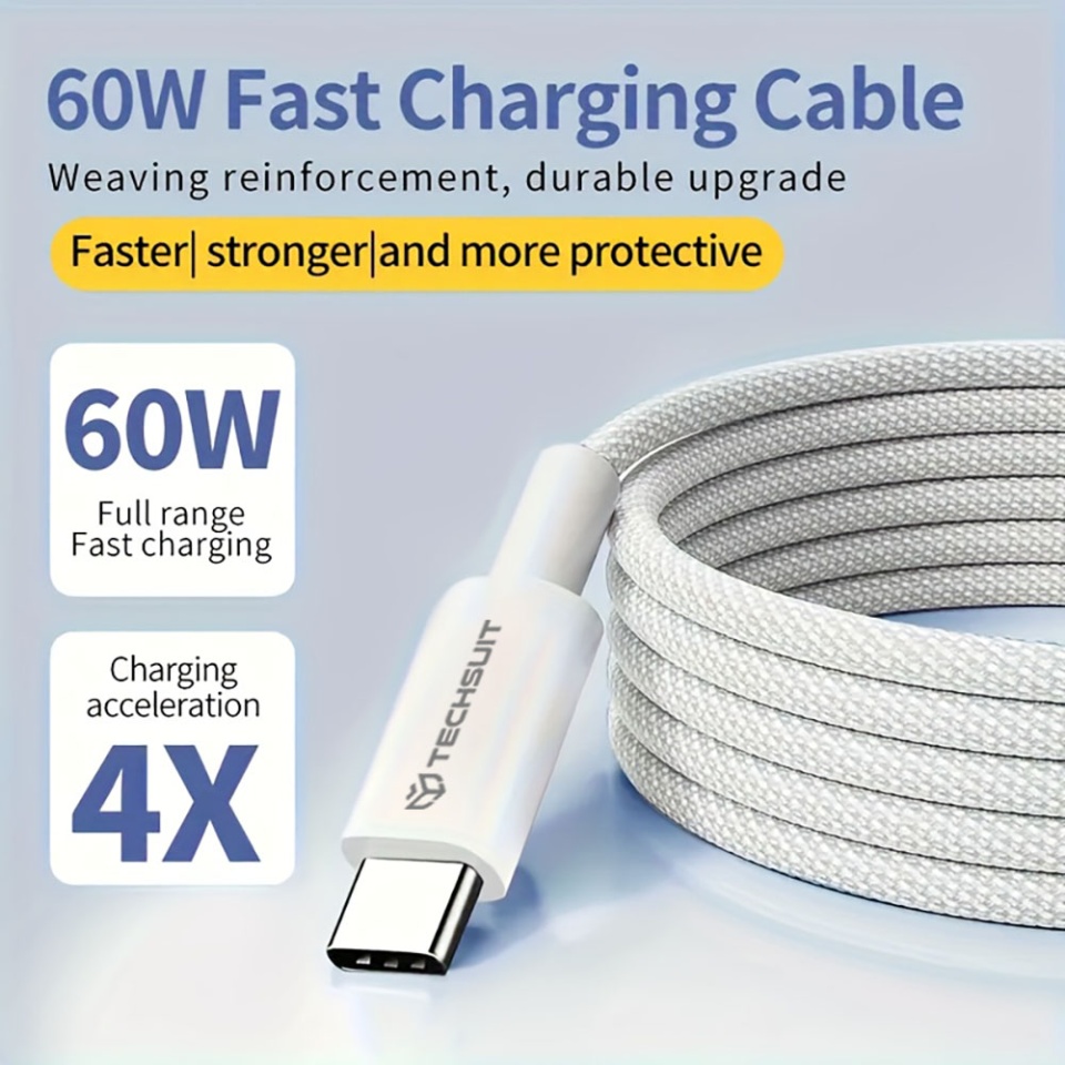 Cablu de Date compatibil cu Apple, Android, Type-C, Super Fast Charging, PD60W, Flexibil, Durabil, 1m, PCB114D - Negru - 3 | YEO