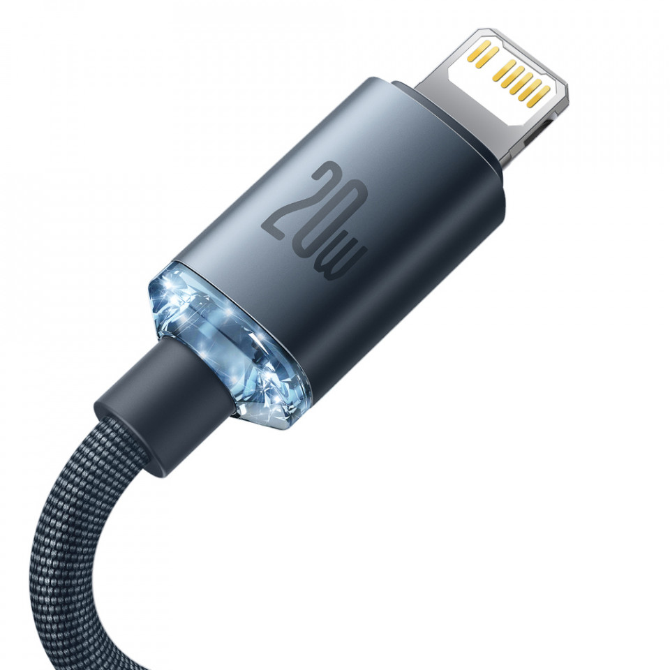 Cablu de date Type-C la Lightning, 20W, 2m, Baseus Crystal Shine (CAJY000301) - Negru - 2 | YEO