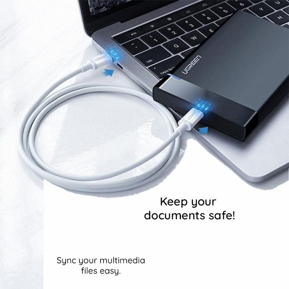 Cablu de Date USB-C la Type-C PD60W, 3A, 2m, Ugreen - Alb - 4 | YEO