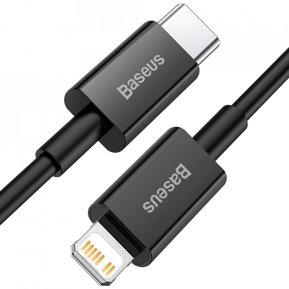Cablu de date USB la Lightning, 20W, 1m, Baseus Superior Series (CATLYS-A01) - Negru - 1 | YEO