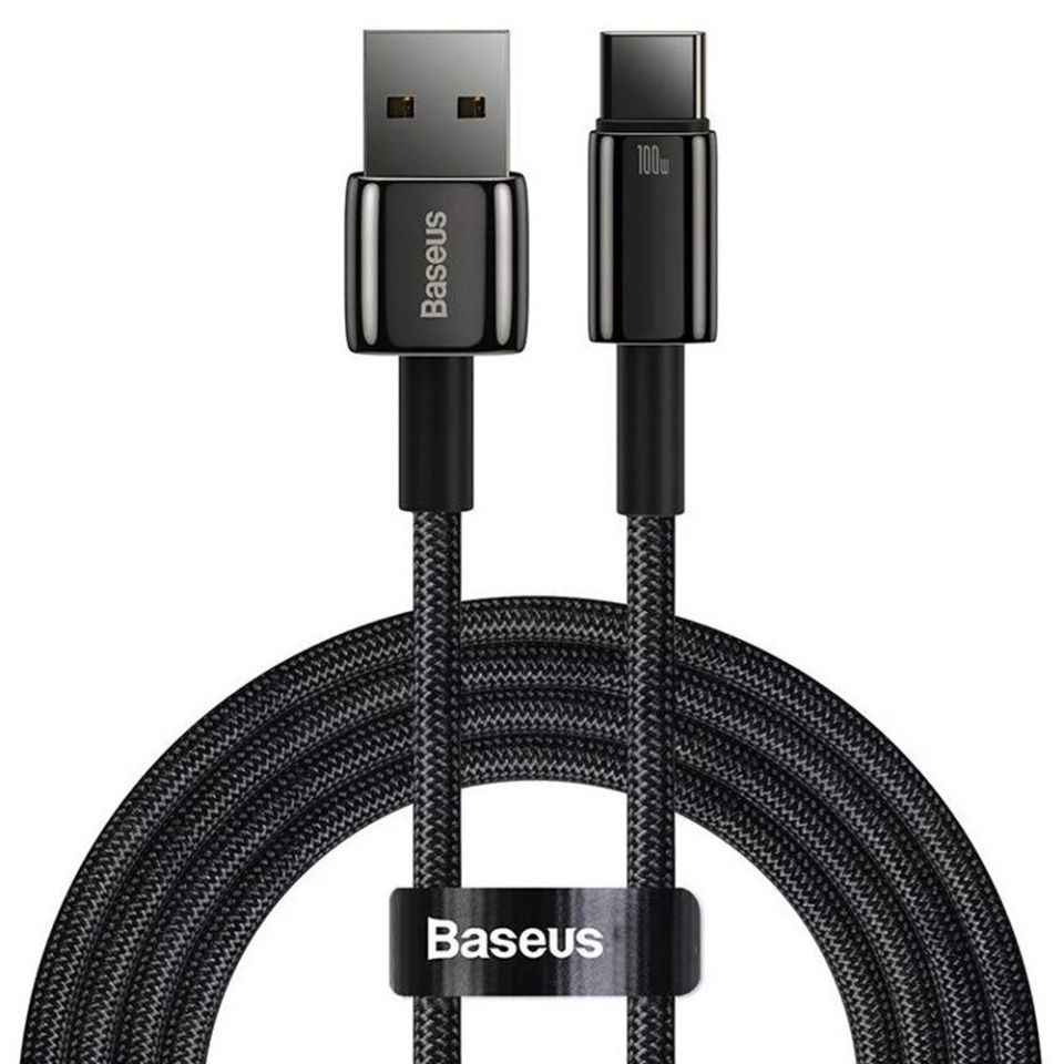 Cablue de Date USB la Type-C 100W, Super Fast Charging, 2m, 480Mbps, Baseus Tungsten Gold, Negru