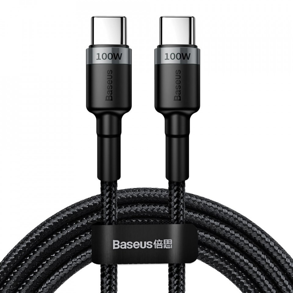 Cablue de date USB la Type-C, PD 2.0, 100W, 2m, Cafule Baseus (CATKLF-ALG1) - Gri Negru