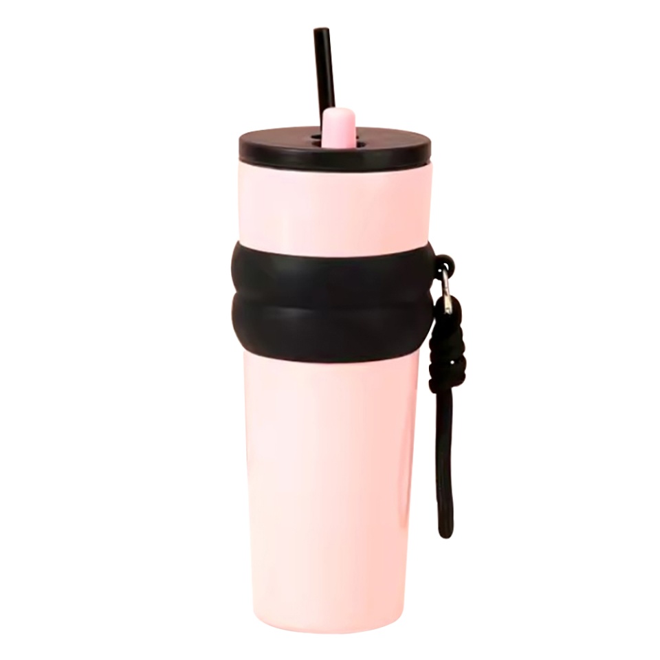 Cana termos, Cu pai, BPA-FREE, Rezistent la rugina si la scurgeri, Reutilizabil, Bauturi calde si reci, Pentru apa, ceai sau cafea, smoothie si multe altele, Otel inoxidabil, 710ml, THM7 - Roz
