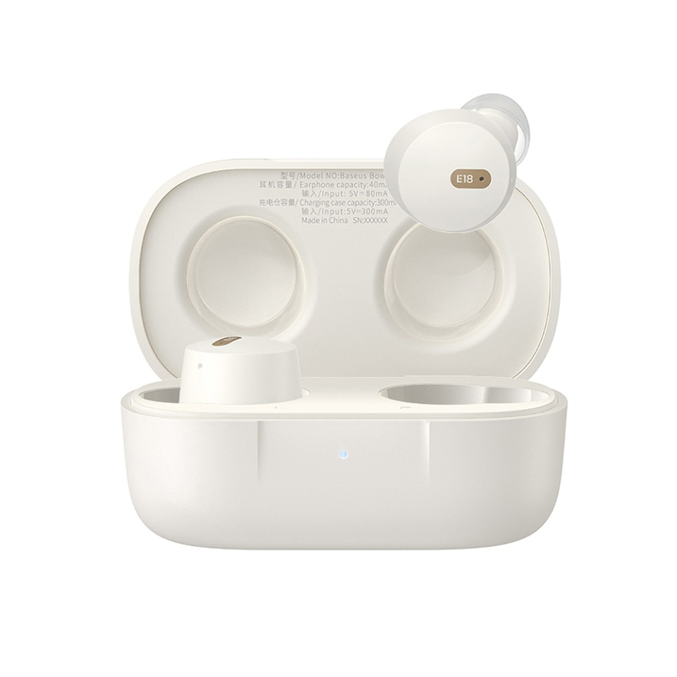 Casti Bluetooth Wireless, BaseusWireless Earbuds Bowie E18, Casti fara Fir, Bluetooth 5.3, TWS, USB-C, cu dock de incarcare, Rezistente la Apa IPX4, Alb