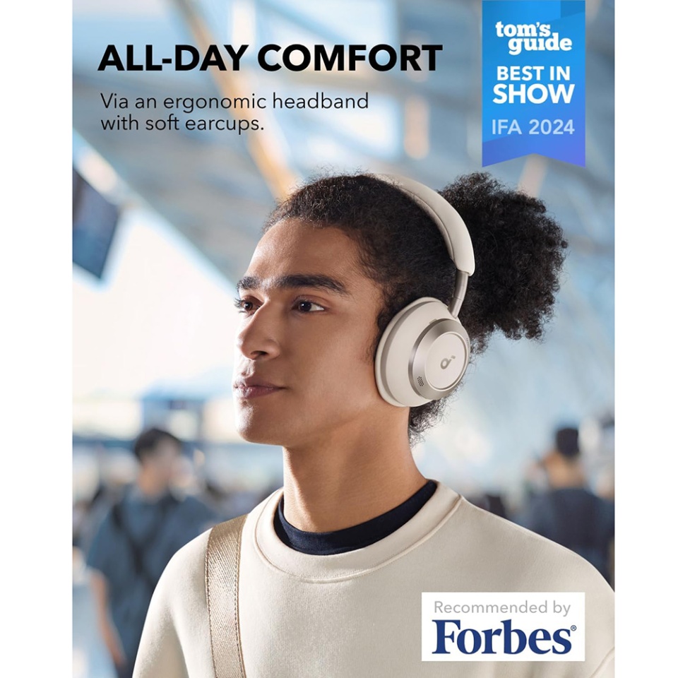 Casti On-Ear Wireless Activ Noise Cancelling, BT 5.3, Hi-Res, Anker SoundCore Space One Pro, Alb - 2 | YEO