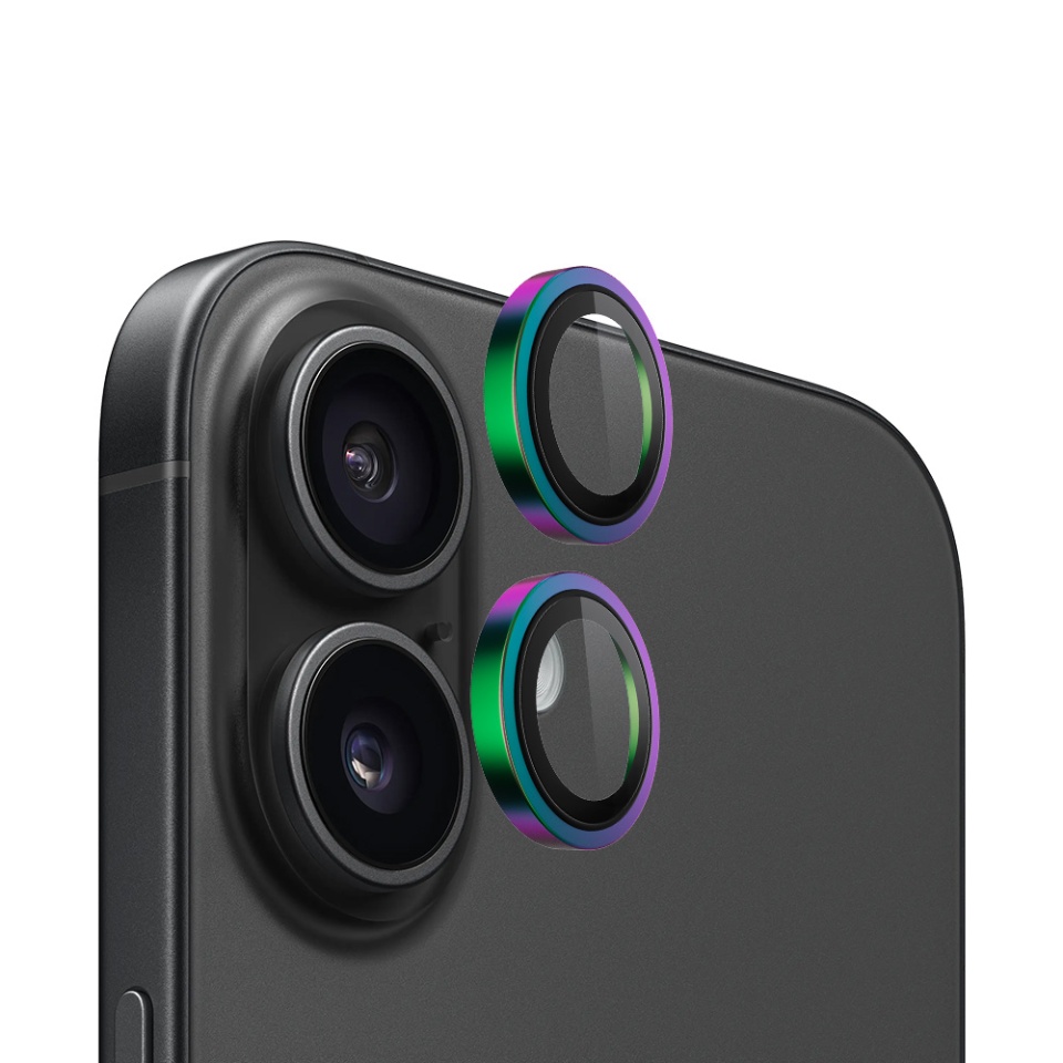 Folie camera pentru iPhone 16 / 16 Plus, Blueo, Sticla Securizata, Ultra HD, Original Metal Frame Lens Protector, Set de 2, Negru
