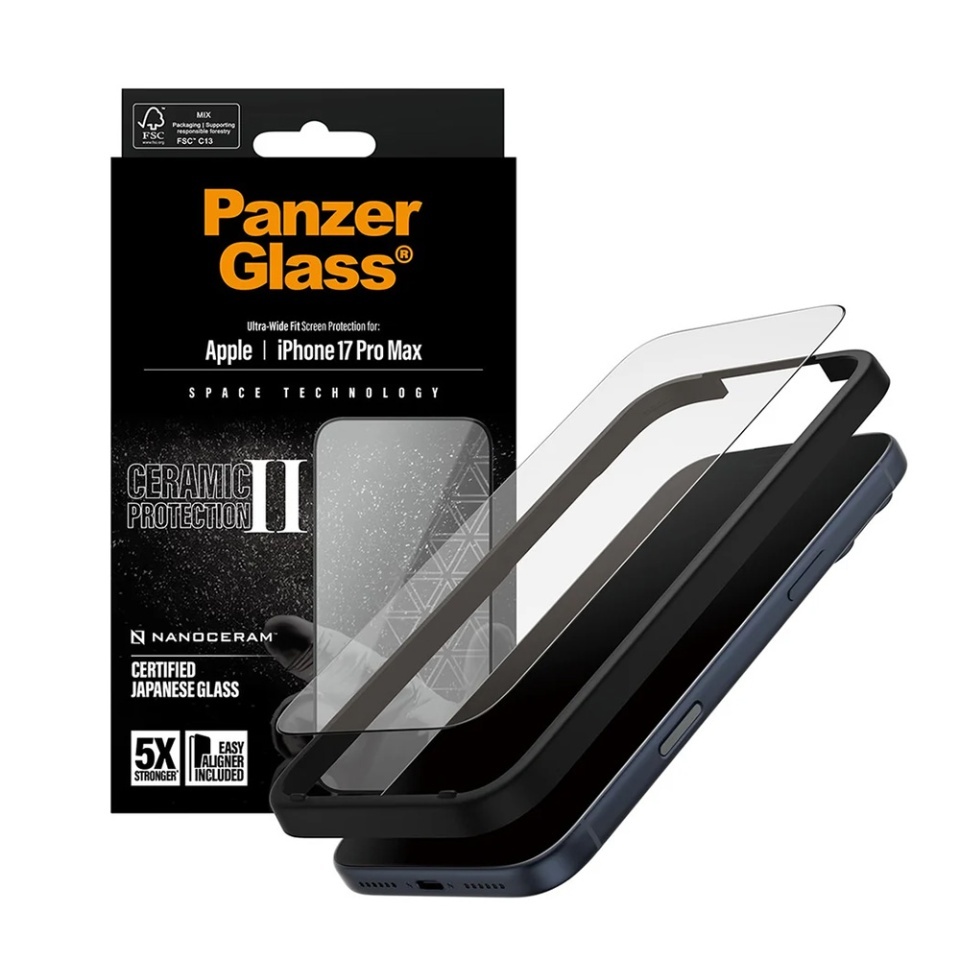 Folie Sticla pentru iPhone 17 Pro Max, Ultra-Wide Fit w. EasyAligner, PanzerGlass, Anti-Soc si Anti-Bule, Transparent