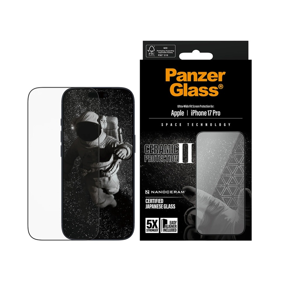 Folie Sticla pentru iPhone 17 Pro, Ultra-Wide Fit w. EasyAligner, PanzerGlass, Anti-Soc si Anti-Bule, Transparent - 3 | YEO
