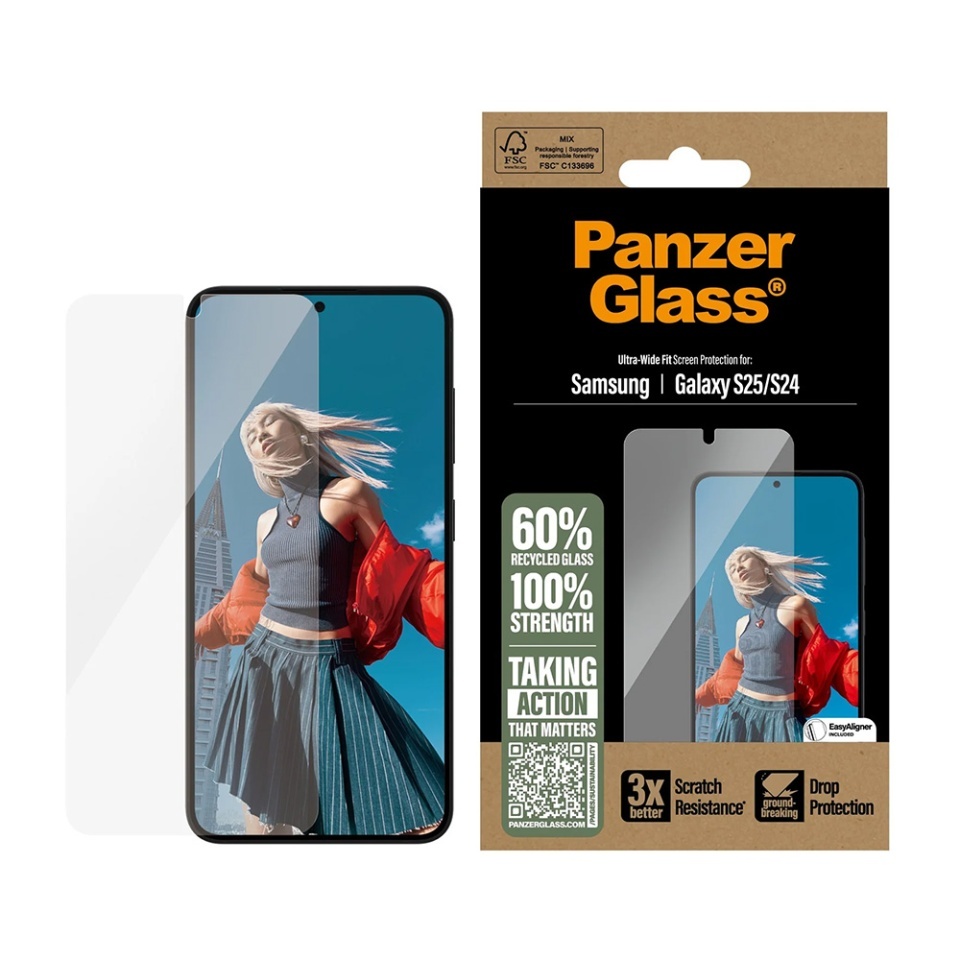 Folie Sticla pentru Samsung Galaxy S24 / Galaxy S25, Ultra-Wide Fit, PanzerGlass, Anti-Soc si Anti-Bule, Transparent