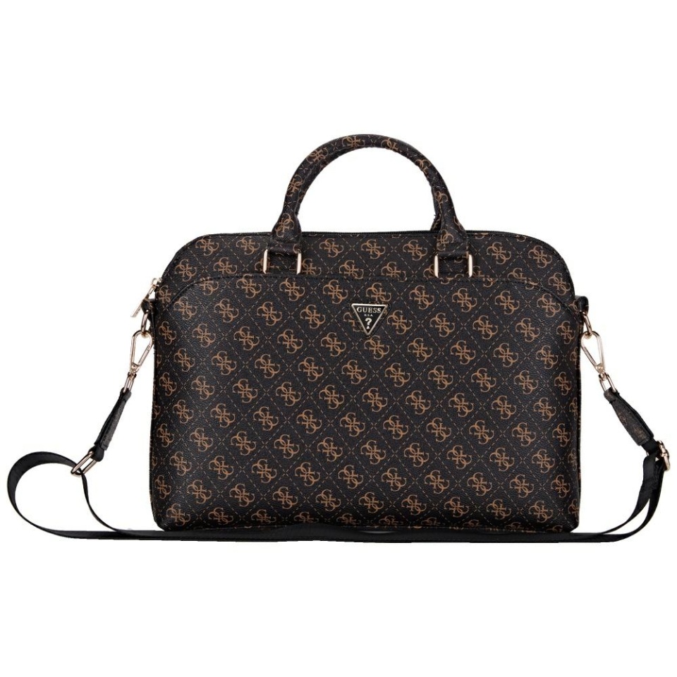 Geanta Laptop Dispozitive 15 inch, Grained Triangle Logo, Piele Ecologica, Curea Ajustabila, Guess, Maro - 2 | YEO