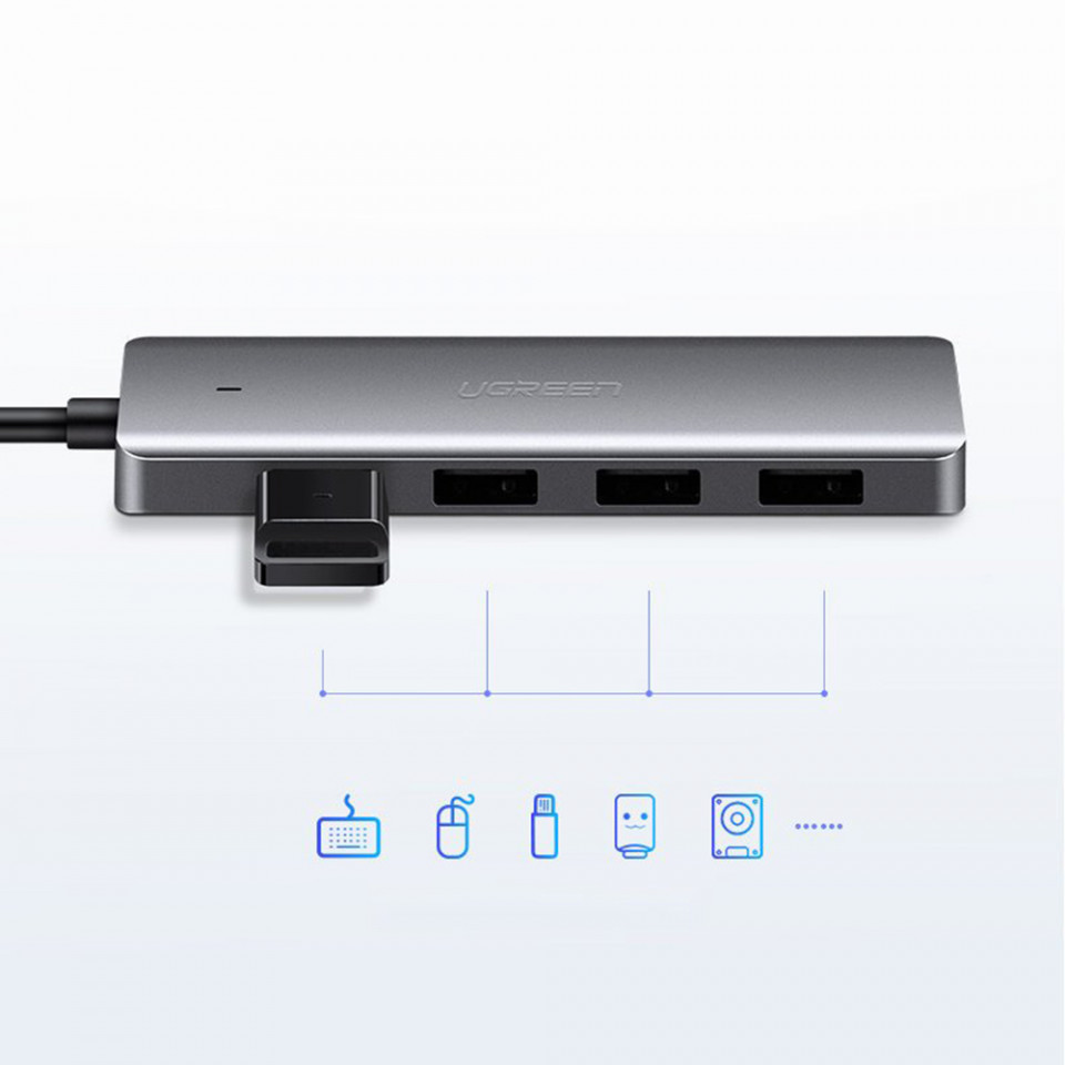 HUB Type-C la 4x USB-A 3.0 up to 5Gbps cu Micro-USB Power Port, Ugreen (70336) - Gri - 1 | YEO