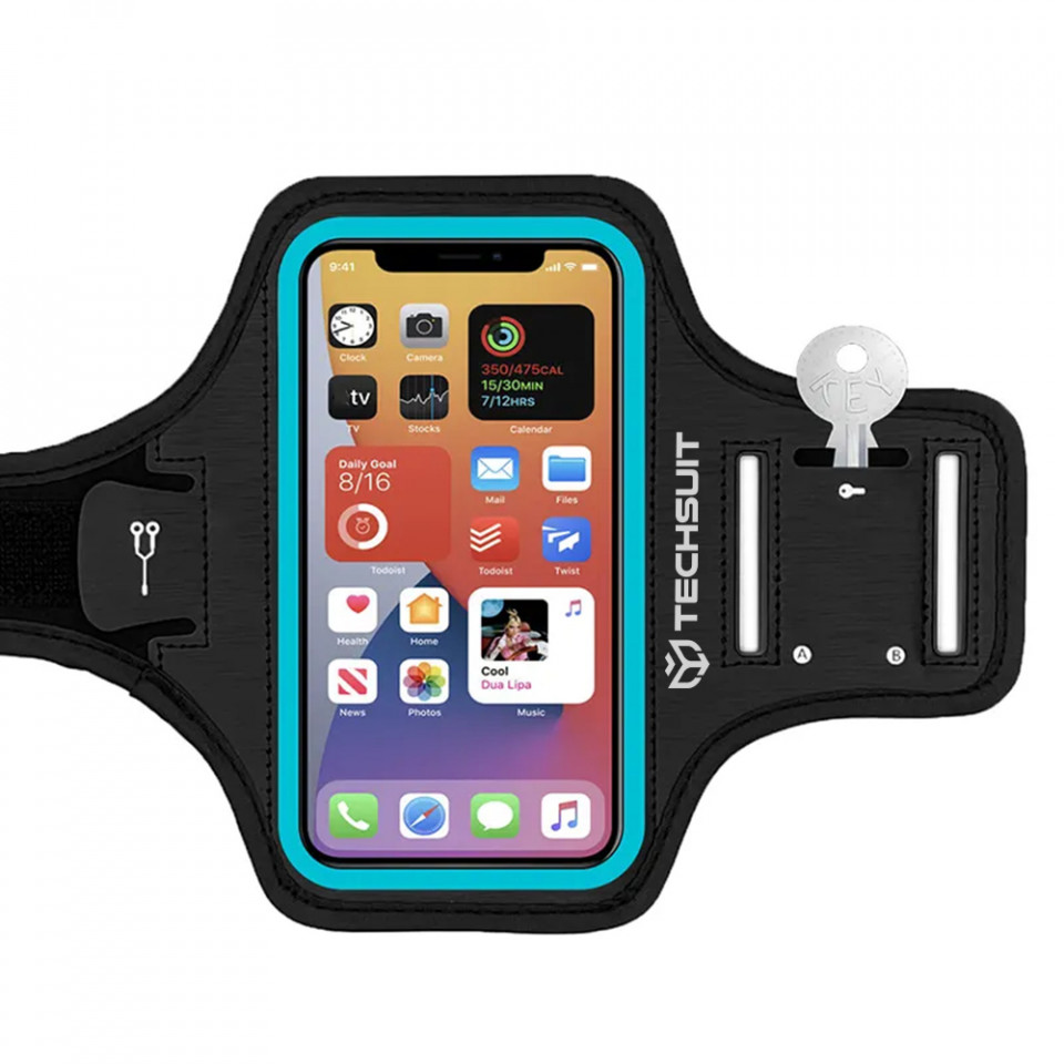 Husa banderola telefon 6.8 inch pentru alergare, Techsuit (TH20) - Albastru