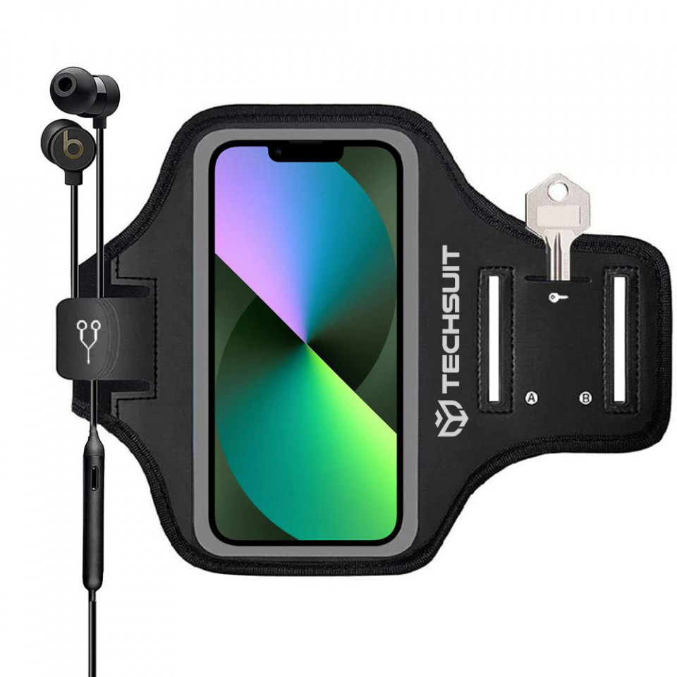Husa banderola telefon 6.8 inch pentru alergare, Techsuit (TH20) - Negru