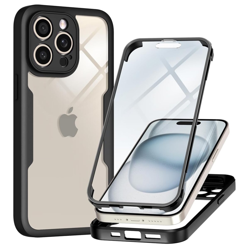Husa + Folie pentru iPhone 14 Pro, SKYDDAR INNOVATION, [Pachet 360°] ColorVerse, Negru, set cu sticker