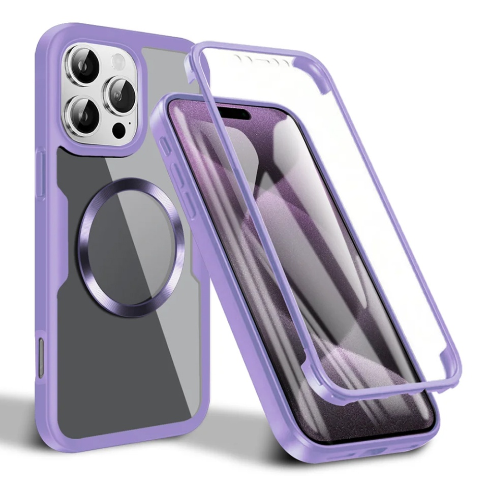 Husa + Folie pentru iPhone 16 Pro, SKYDDAR INNOVATION, [Pachet 360°] ColorVerse MagSafe, Mov, set cu sticker