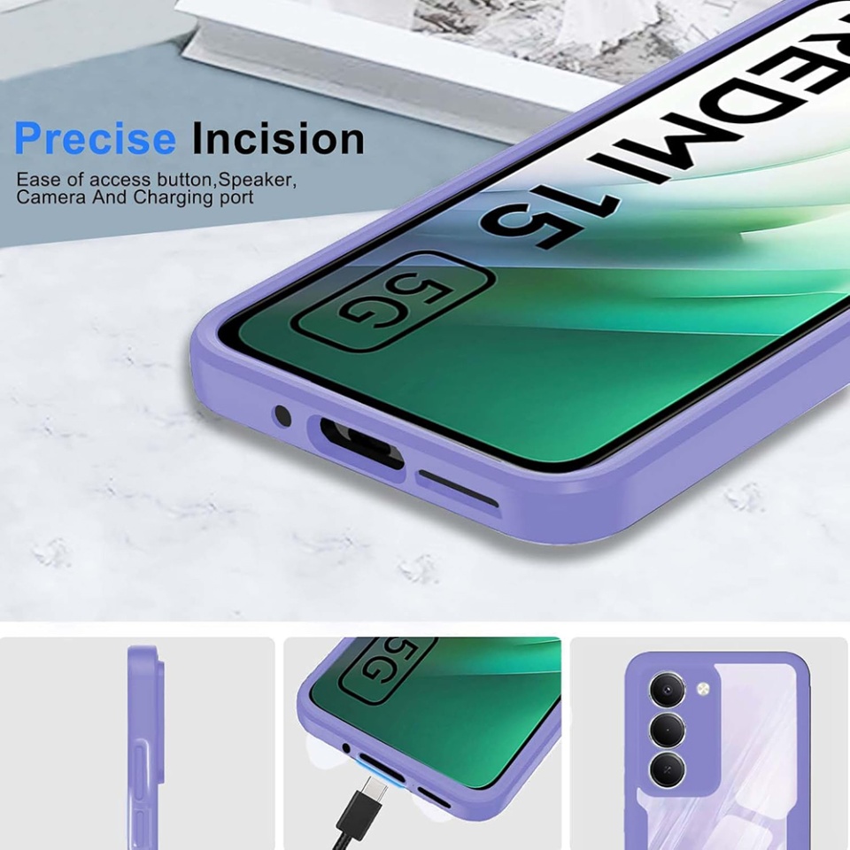 Husa + Folie pentru Xiaomi Redmi 15 5G / Redmi 15 4G, SKYDDAR INNOVATION, [Pachet 360°] ColorVerse, set cu sticker, Mov - 2 | YEO