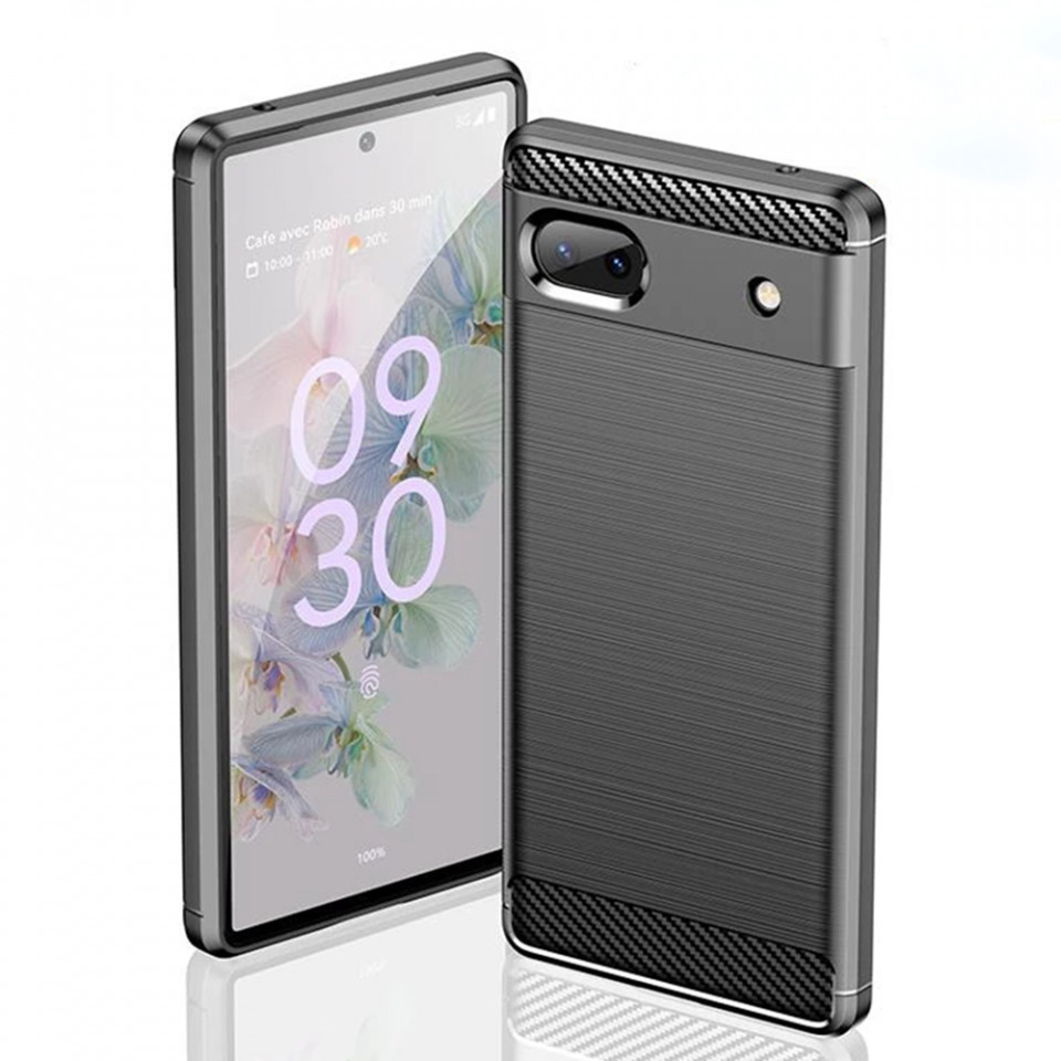 Husa Google Pixel 6A din silicon, Slim, cu textura Fibra Carbon - Negru - 1 | YEO