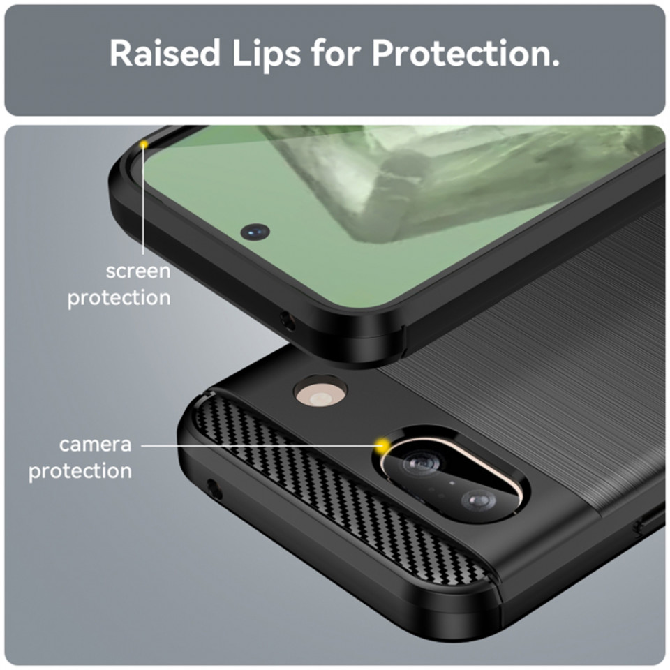 Husa Google Pixel 8a din silicon, Slim, cu textură Fibra Carbon - Negru - 3 | YEO