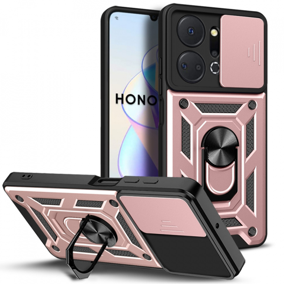 Husa Honor X7a cu inel magnetic si protectie camera Skyddar CamShield - Rose Gold