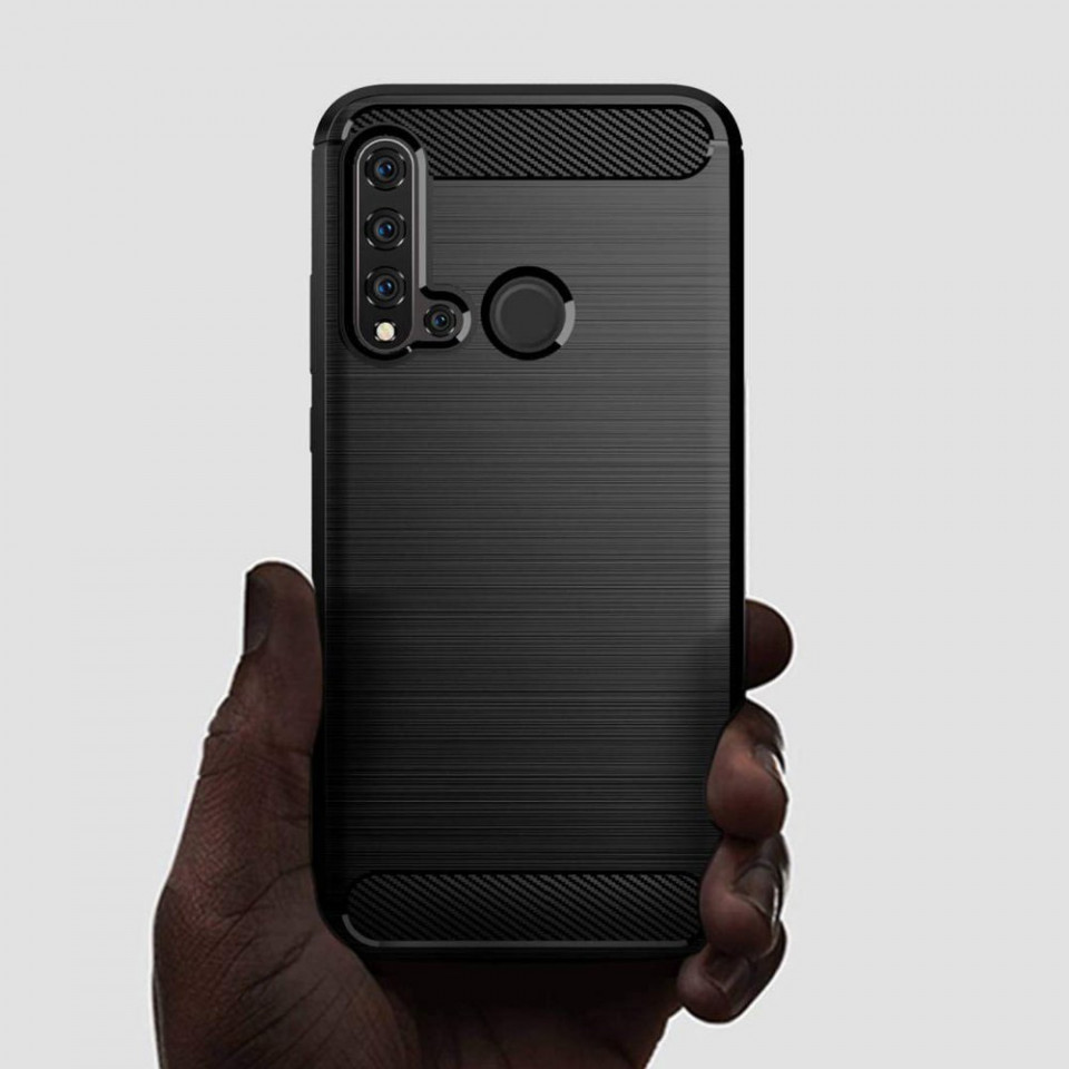 Husa Huawei Nova 5T / Honor 20 din silicon, Slim, cu textura Fibra Carbon - Negru - 3 | YEO