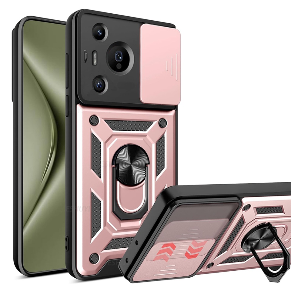 Husa Huawei Pura 70 Pro cu inel magnetic si protectie camera Skyddar CamShield - Roz