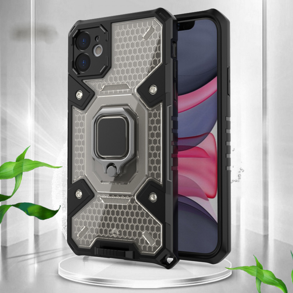 Husa iPhone 11 cu inel, Techsuit Honeycomb - Negru - 2 | YEO