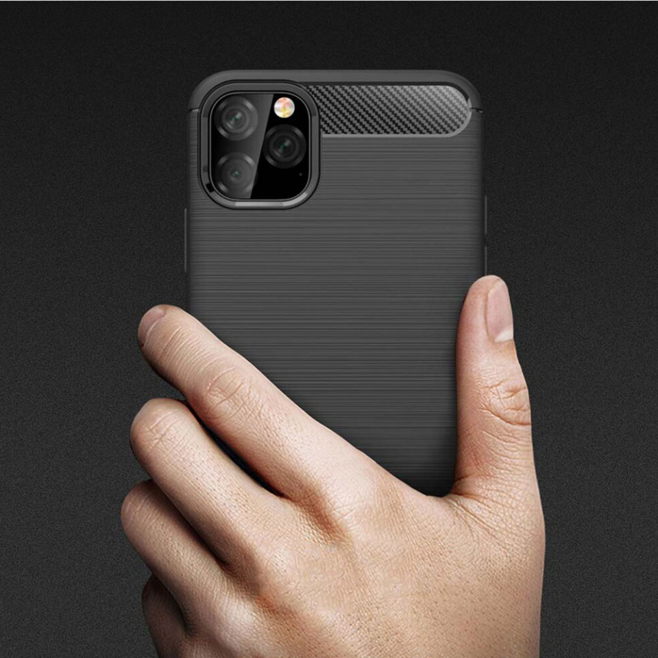 Husa iPhone 11 Pro din silicon, Slim, cu textura Fibra Carbon - Negru - 2 | YEO