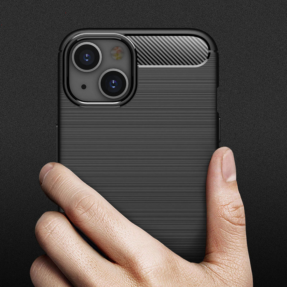 Husa iPhone 13 din silicon, Slim, cu textura Fibra Carbon - Negru - 2 | YEO