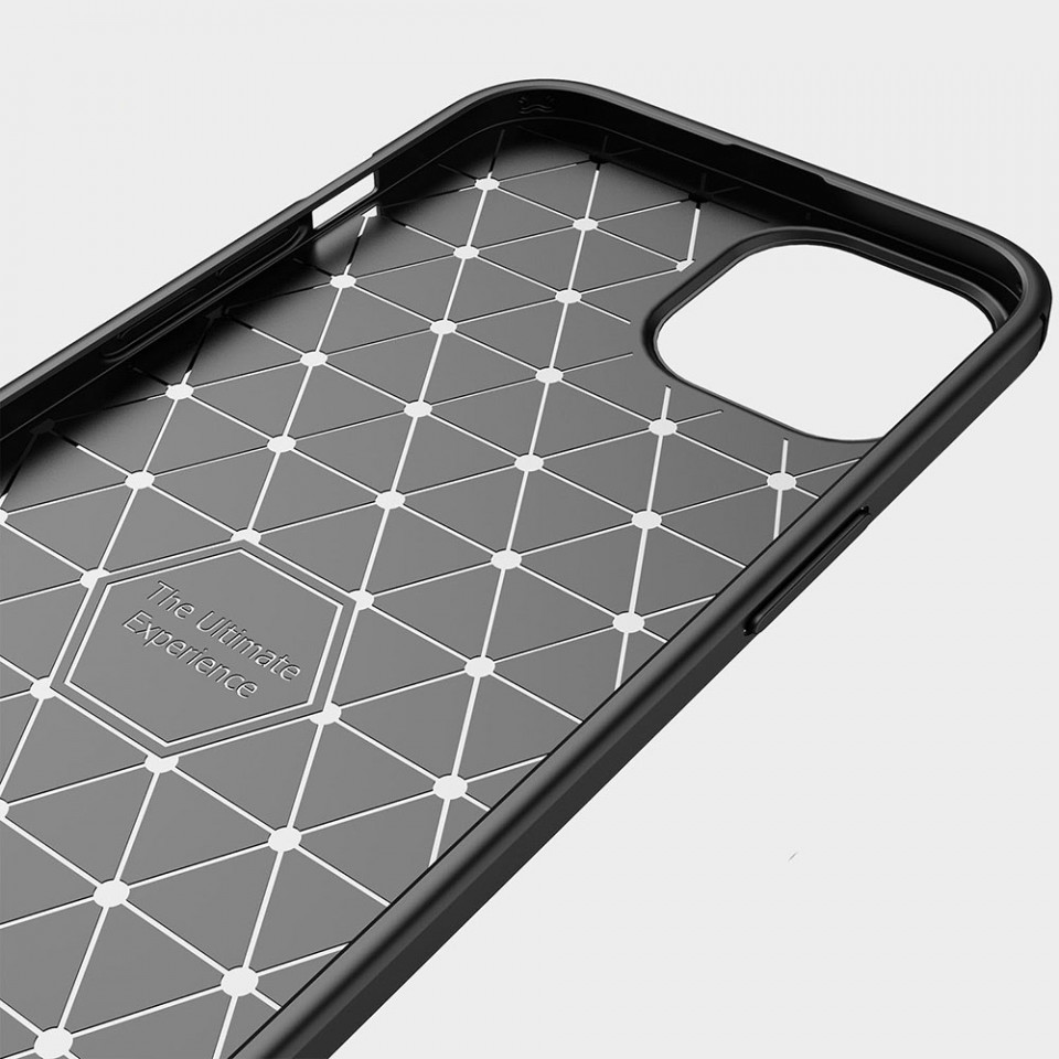 Husa iPhone 13 Pro din silicon, Slim, cu textura Fibra Carbon - Negru - 2 | YEO